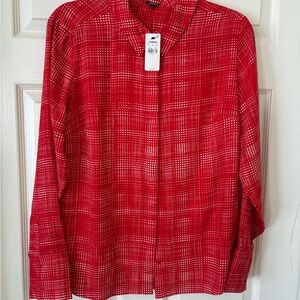 Express Fitted Georgette Printed Essential Shirt Large Red White Pattern NEW NWT